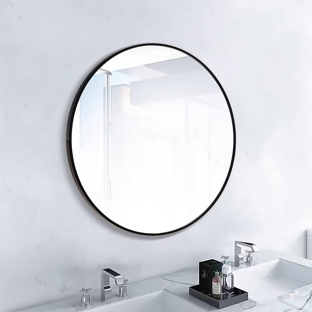 SCWF-GZ 12" Round Mirror Circle Wall Mounted Hanging or Against Wall Metal Frame Dressing Make-up... | Amazon (US)