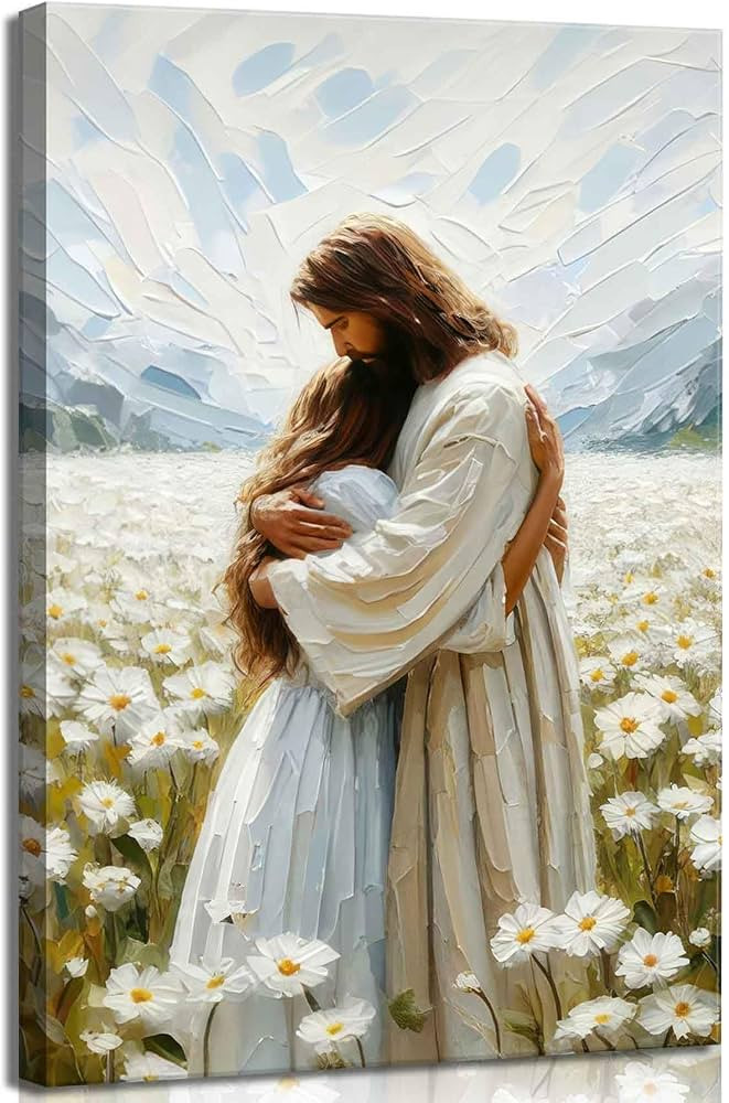 Jesus Hugging Girl Canvas Wall Art Jesus and Woman Wall Decor Pictures Modern Christian Healing E... | Amazon (US)