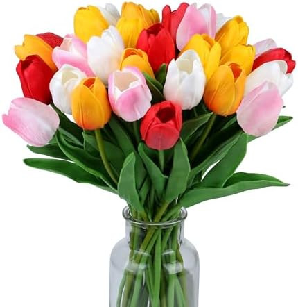 SITUMEIZI Fake Flowers Tulips Artificial Flower 15pcs Real Touch PU 14" for Spring Easter Home Ki... | Amazon (US)