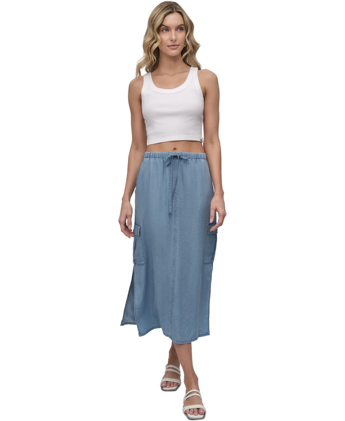 Dkny Jeans Women's Chambray Cargo Midi Skirt - Fjz - Chambray | Macy's