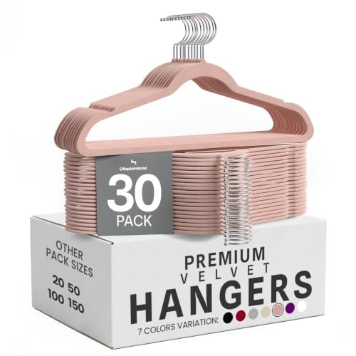 Utopia Home Velvet Hangers, Pink, 30 Pack | Amazon (US)