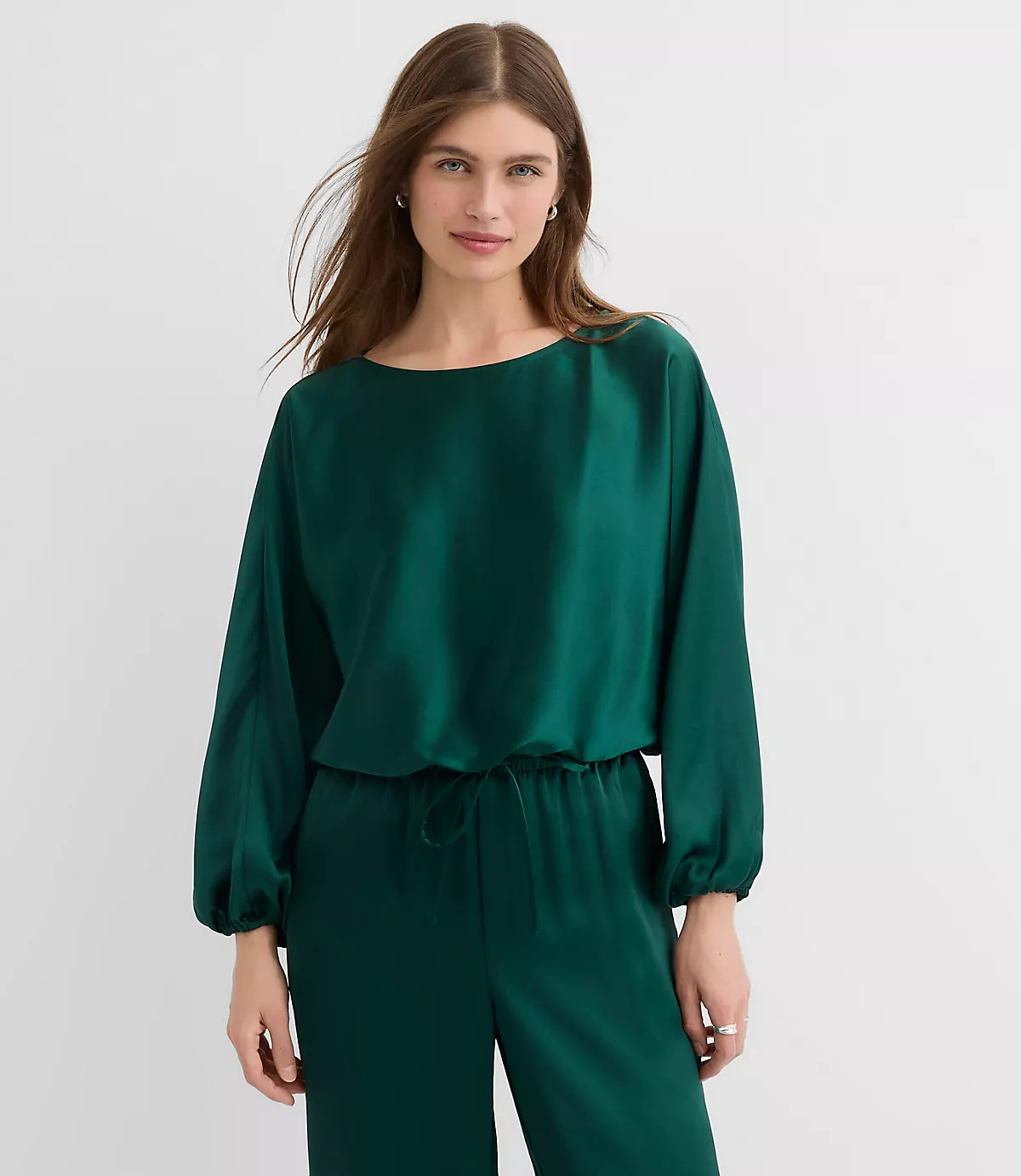 Satin Bubble Hem Blouse | LOFT