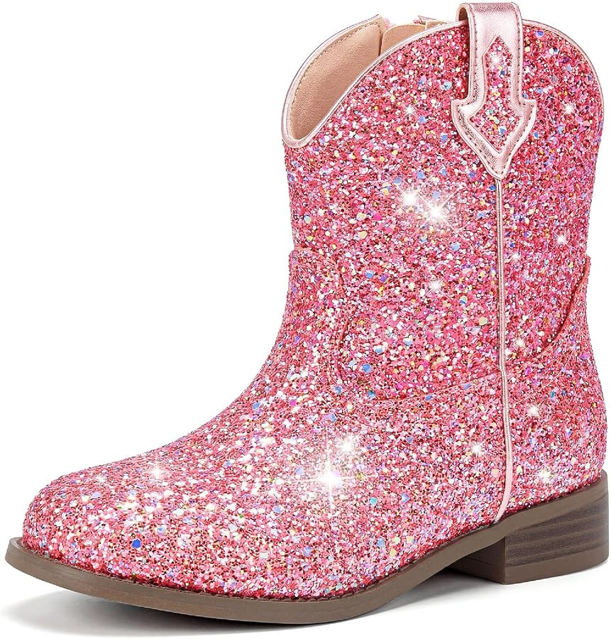 Girls Cowgirl Boots for Toddler Kids Ankle Glitter Girls Cowboy Boots | Amazon (US)