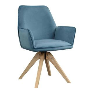 Miranda Velvet Blue & Natural Wood Swivel Arm Chair | The Home Depot