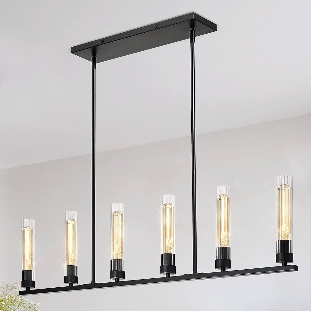 Untrammelife 6-Light Linear Chandelier, 42" Black Farmhouse Dining Room Chandelier with Clear Gla... | Amazon (US)