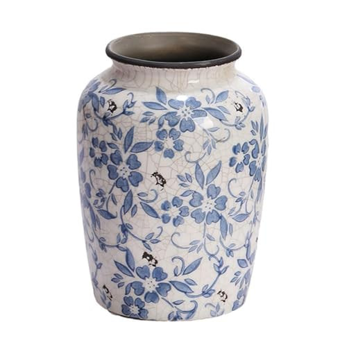 ANNISOKA Blue and White Vase Vintage Ceramic Terracotta Pottery Vase Flower Home Office Bedroom Bookshelf Blue Decor Porcelain Blue Vase Chinoiserie Decor Gifts for Adults Mom Unique Flower Vase | Amazon (US)