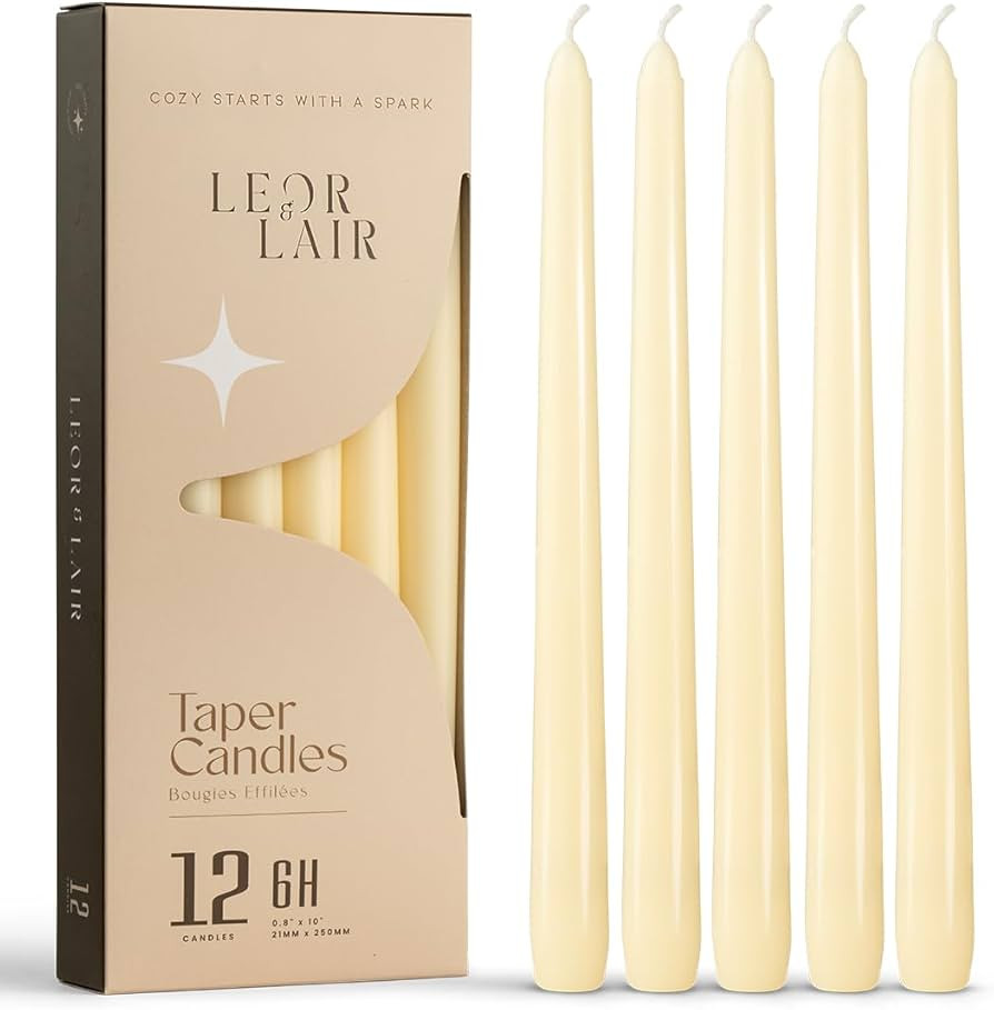 Leor & Lair Ivory Taper Candles - 12 Pack 10" Ivory Candlesticks - Unscented Cream Candle Sticks ... | Amazon (US)