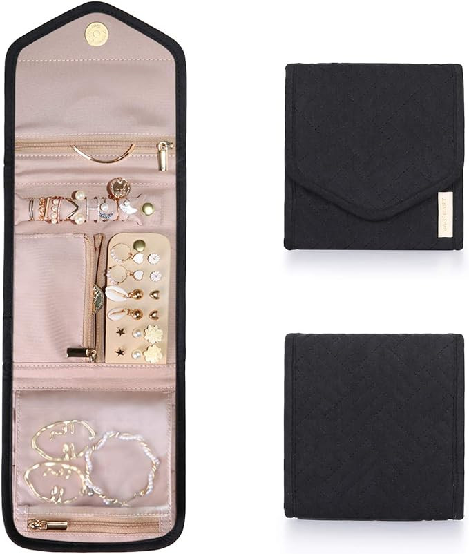 BAGSMART Travel Jewelry Organizer Case Foldable Jewelry Roll, Mini, Black | Amazon (US)