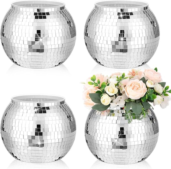 Yungyan Disco Ball Flower Vase Planter Large Centerpieces Ice Bucket Plastic Disco Ball Party Cha... | Amazon (US)