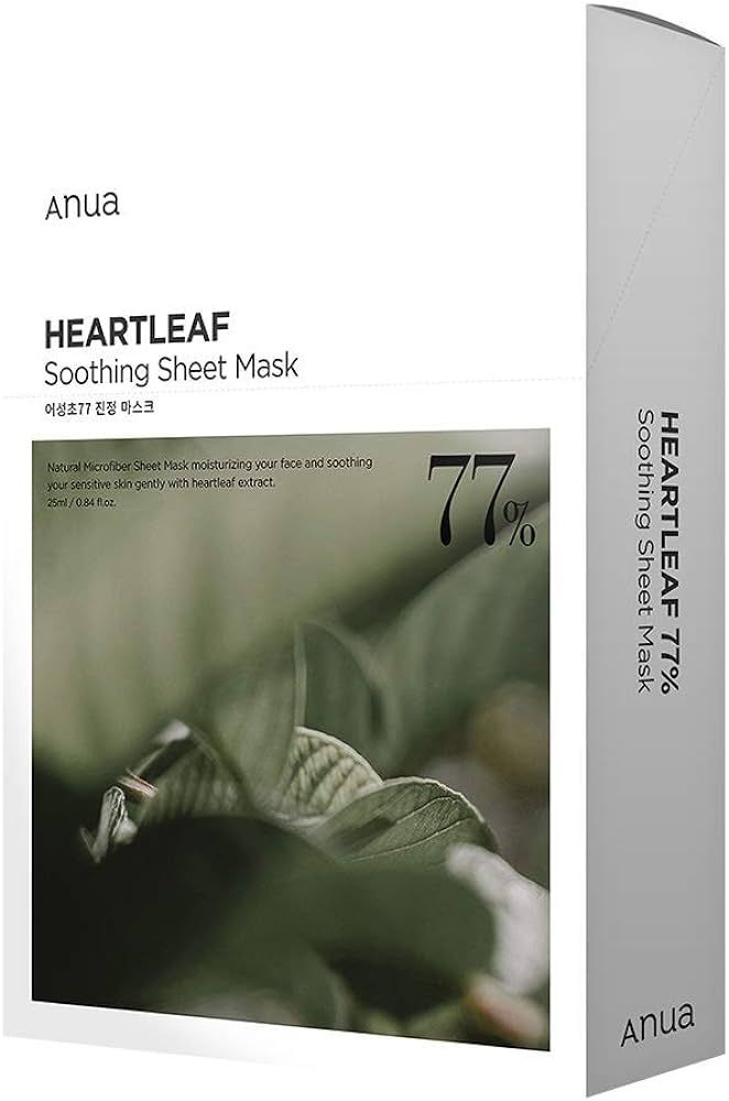 Anua Heartleaf 77% Soothing Sheet Mask 25ml / 0.84 fl.oz. I microfiber sheets, hydrating, moistur... | Amazon (US)