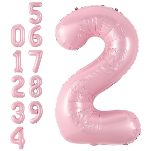 Pink Number 2 Balloon,40Inch Large Light Pink Foil Digital Helium Balloons,Pastel Pink Number 2 Mylar Balloons for Girls Women Birthday Baby Shower Anniversary Princess Party Supplies Decorations | Amazon (US)