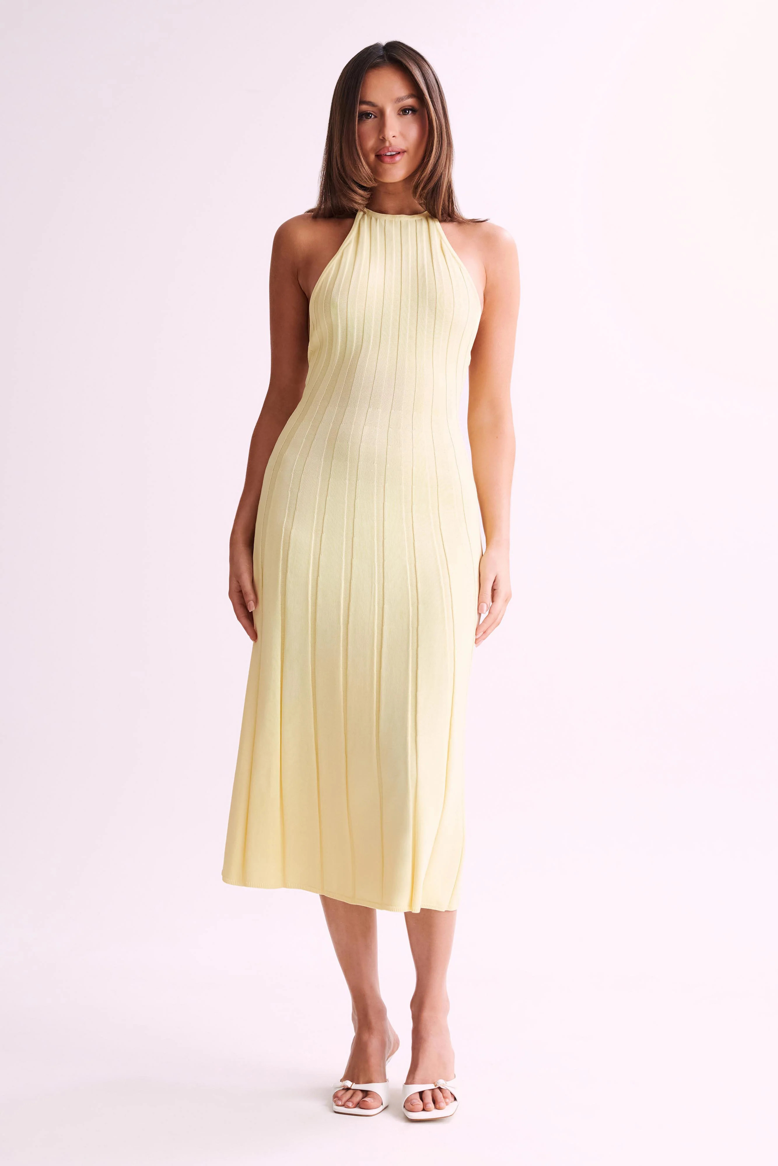 Adrienne Halter Neck Midi Dress - Lemon | MESHKI US