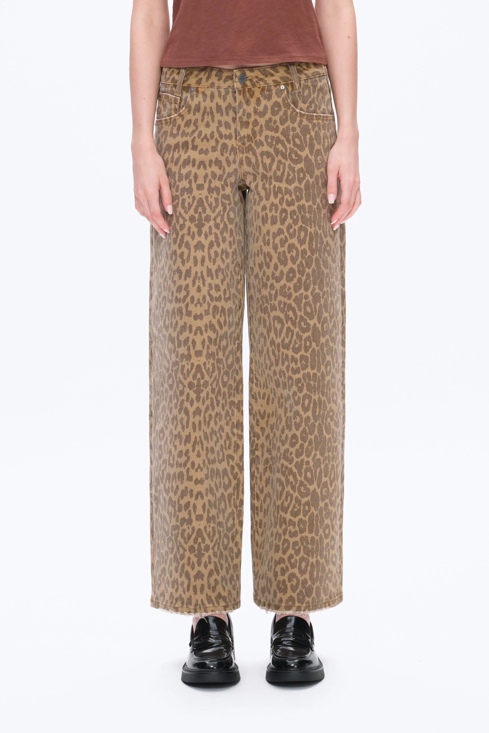 Leopard Print Relaxed Straight Pants 28 | Bayeas