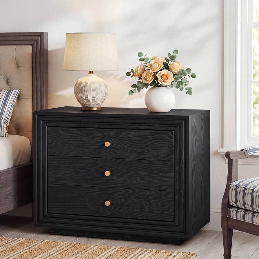 Tribesigns 31.5" Oversized Nightstand with 3 Drawers, Large Rustic Wood Night Stand with Storage,... | Amazon (US)