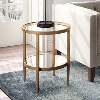Double Shelf Metal Round Side Table in Brass and Gold Finish - Henn&Hart | Target
