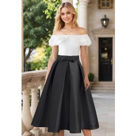 Luxurious Night Bowknot Pleated Midi Skirt in Black for Cocktail Parties & Formal Events | Chicwish