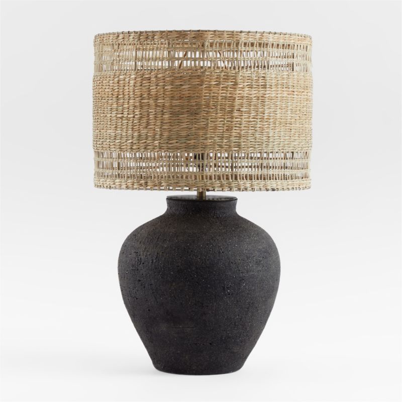 Corfu Black Table Lamp With Woven Natural Shade Bedroom Lighting | Crate & Barrel | Crate & Barrel