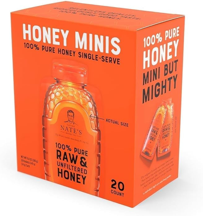 Nate's Honey Minis - Single-Serve 100% Pure, Raw & Unfiltered Honey - 0.49oz Packets, 20ct Box - ... | Amazon (US)