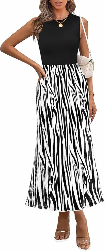 PRETTYGARDEN Womens Spring 2025 Graphic Print A Line Pleated Work Midi Dresses for Women Casual P... | Amazon (US)