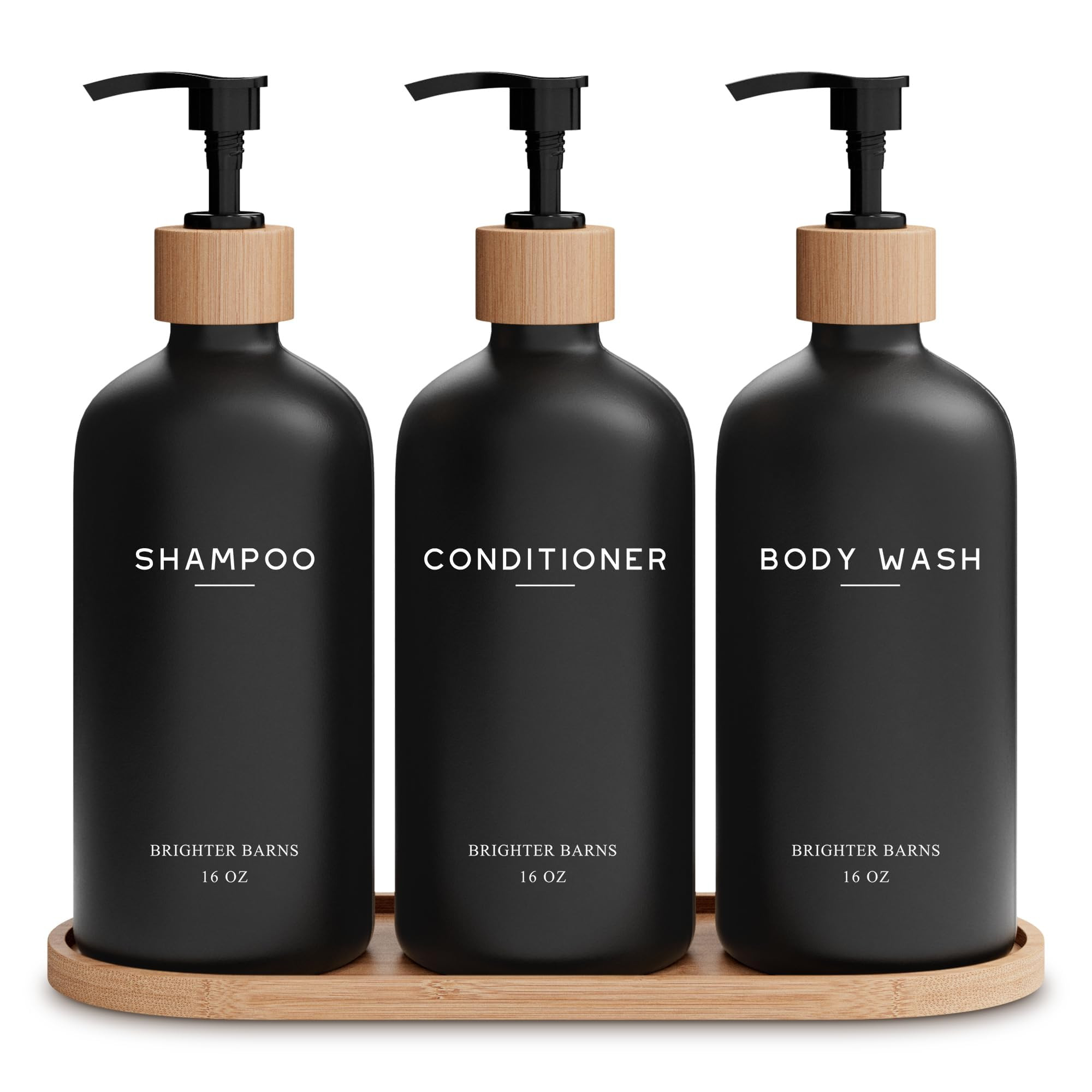 Black Shampoo and Conditioner Dispenser Set by Brighter Barns - Body Wash, Shampoo Dispenser for ... | Amazon (US)