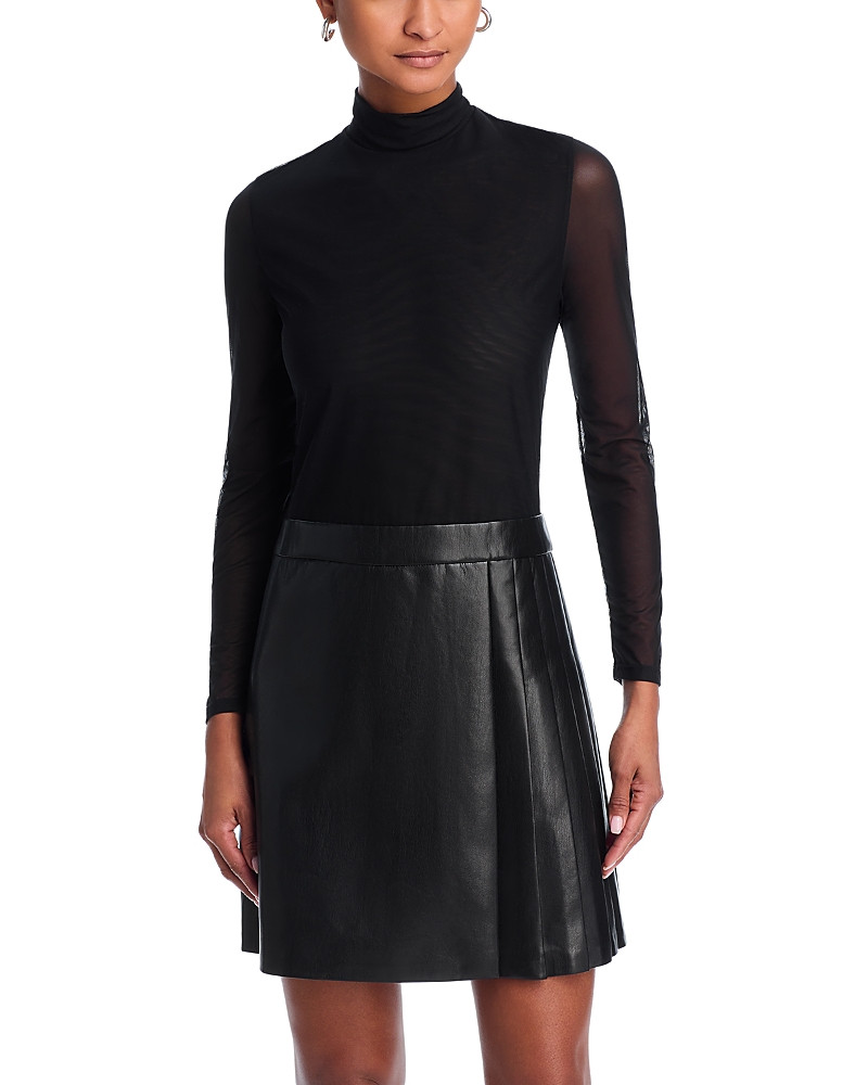 Alice and Olivia Chara Long Sleeve Mesh & Faux Leather Mini Dress | Bloomingdale's (US)