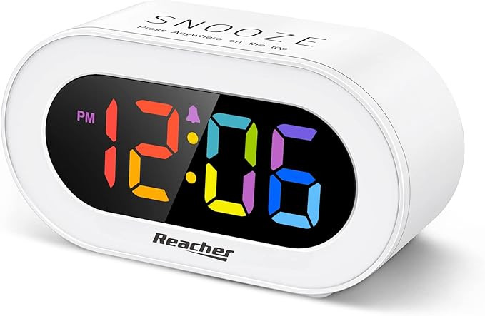 REACHER Small Colorful LED Digital Alarm Clock with Snooze, Simple to Operate, Full Range Brightn... | Amazon (US)
