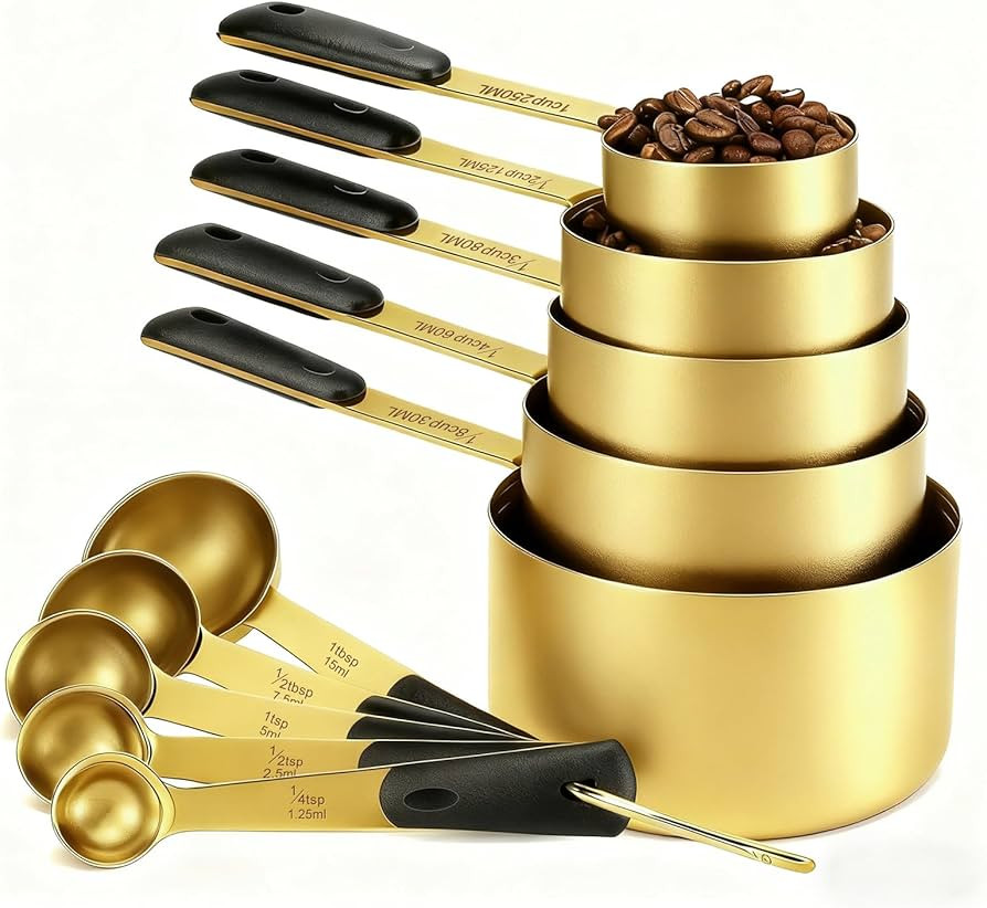 Measuring Cups and Spoons Set, Gold Electroplated Stainless Steel 10 Piece for Cooking and Baking... | Amazon (US)