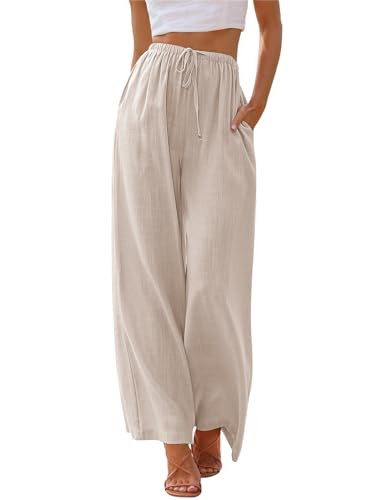 LILLUSORY Linen Wide Leg Pants Womens Palazzo Flowy Beach Vacation 2026 Summer Spring Fashion Outfits Clothes Clothing Trendy Skirts Cute Resort Wear Cruise High Waisted Boho Travel Trousers Pockets | Amazon (US)