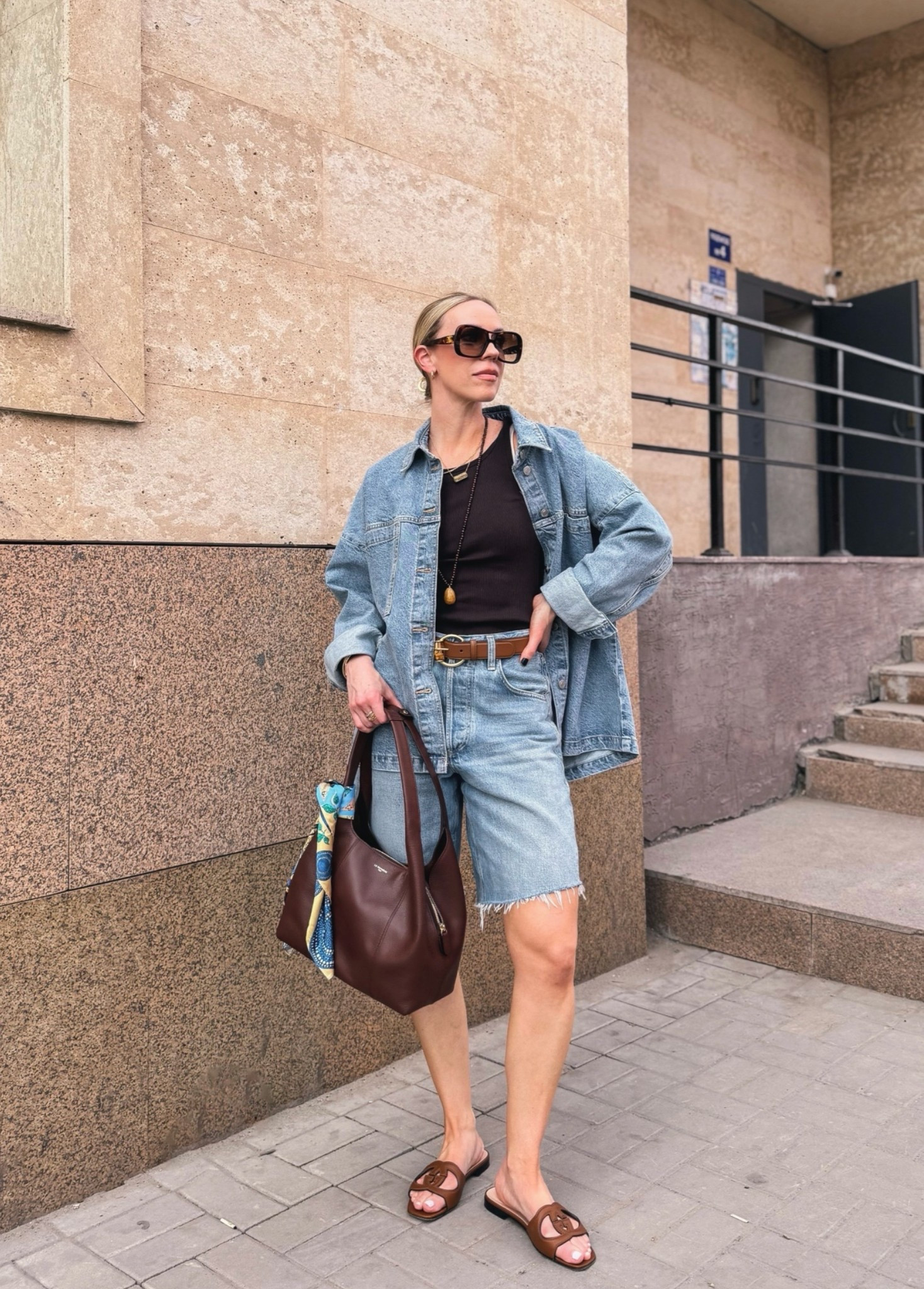 All denim summer outfit with oversized denim shirt, denim bermuda shorts, Gucci sandals, Le Tanneur handbag

#LTKOver40 #LTKSeasonal #LTKSaleAlert