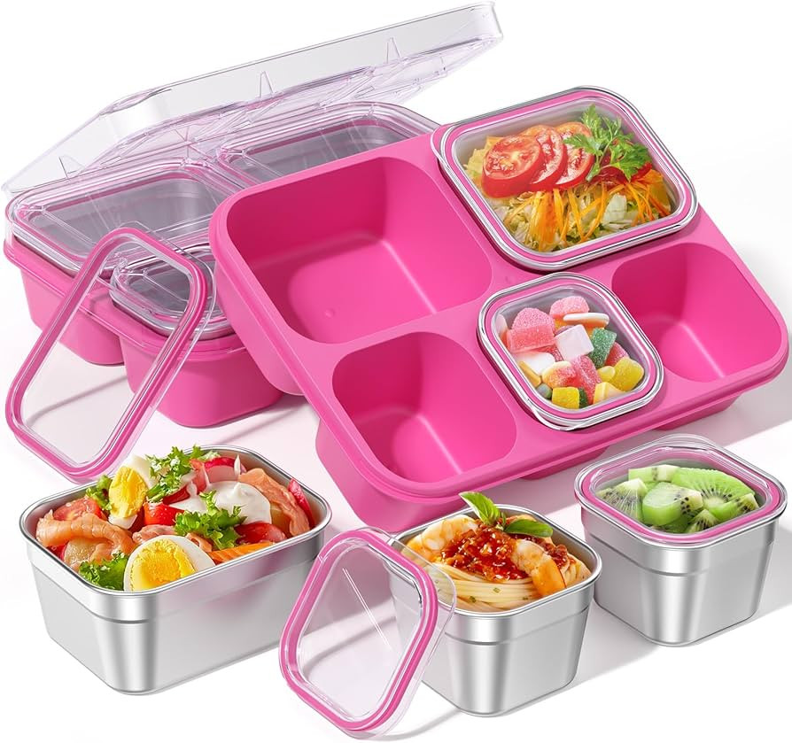 Snackle Box Containers, Stainless Steel 5 Compartments Divided Serving Tray with Lid, Removable L... | Amazon (US)