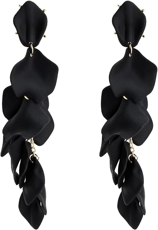 Long Acrylic Rose Petal Earrings Floral Flower Tassel Earrings Dangle Earrings Resin Rose Flower Lon | Amazon (US)