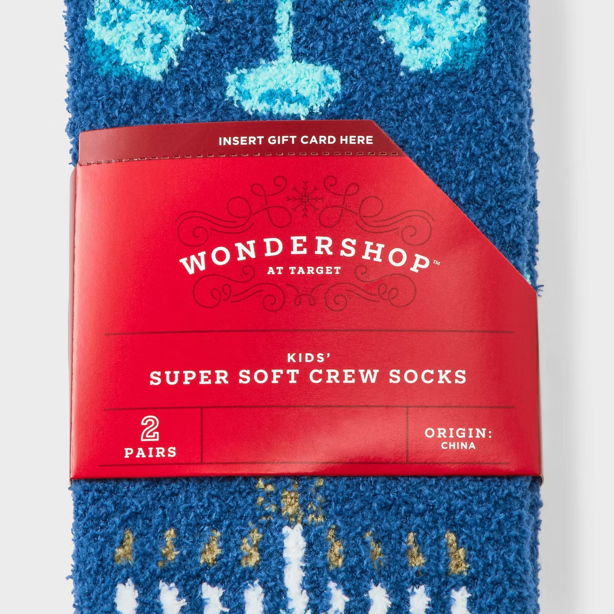 Kids' 2pk Hanukkah Menorah Cozy Crew Socks with Gift Card Holder - Wondershop™ Navy Blue | Target