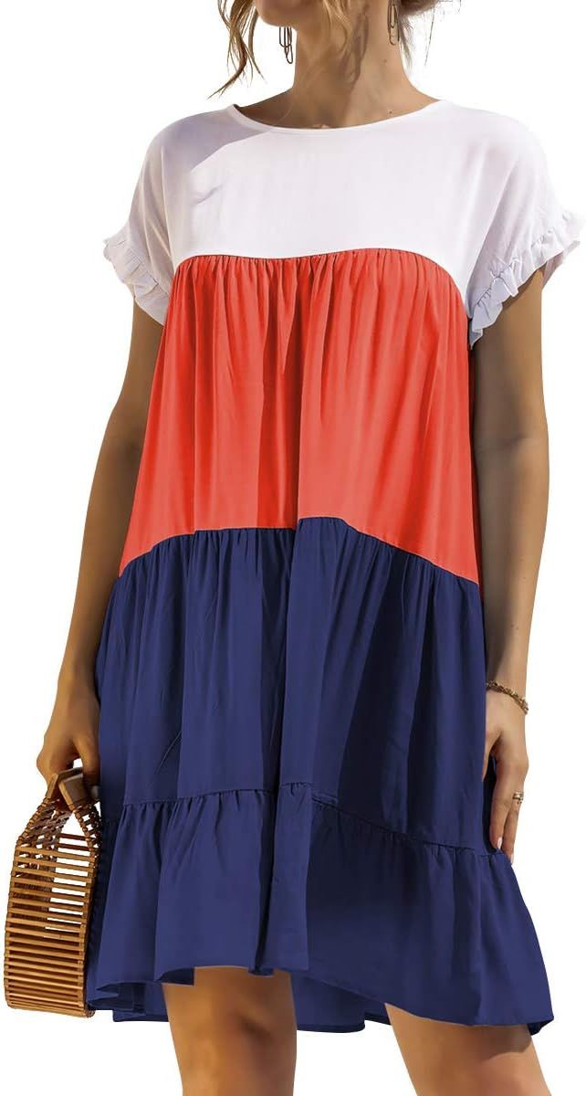 minifaceminigirl Women Babydoll Dresses Tiered Ruffle Tunic Shift Loose Casual Summer Short Sleev... | Amazon (US)