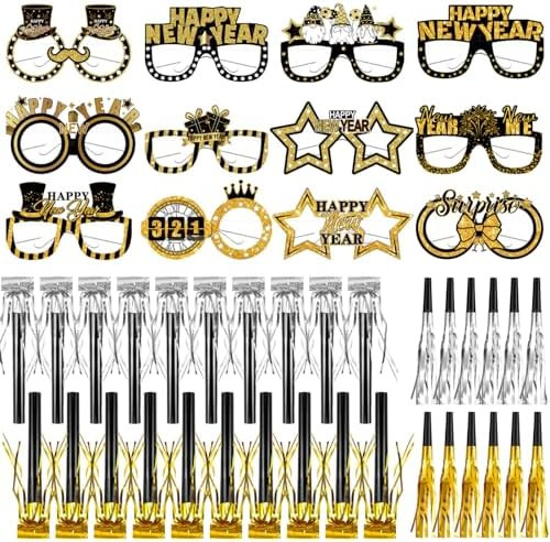 44 Pcs 2026 New Year's Eve Party Supplies Including Happy New Year Hats Glasses Silver and Gold N... | Amazon (US)