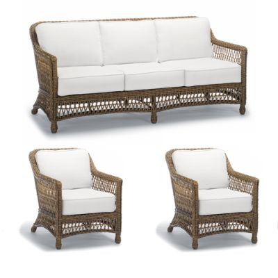Hampton 3-pc. Sofa Set with Two Lounge Chairs in Driftwood Wicker | Frontgate