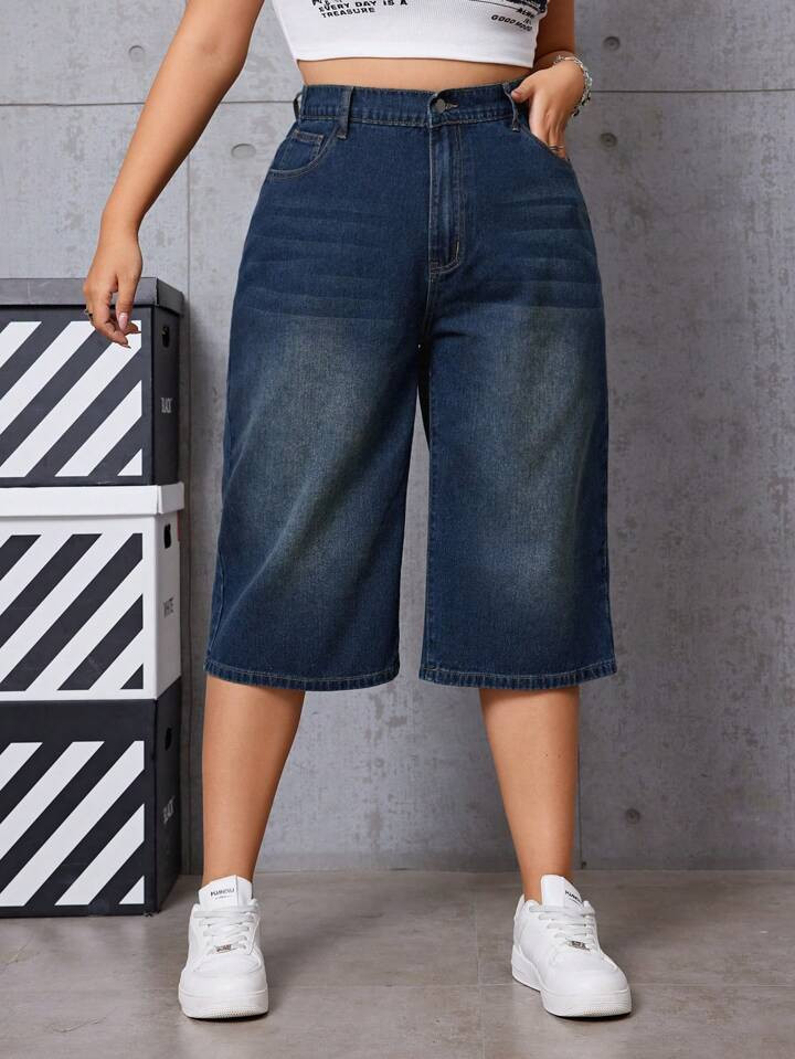 SHEIN EZwear Women's Plus Size Boyfriend Denim Shorts | SHEIN