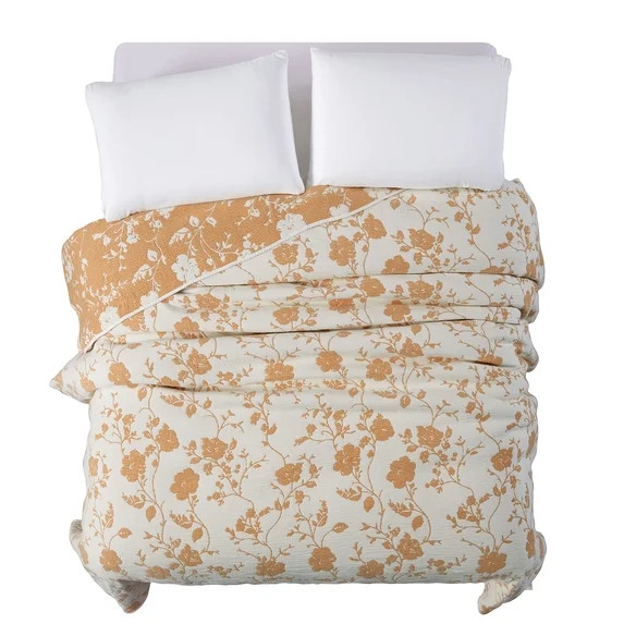 The Pioneer Woman Agatha Floral Gauze Quilt, Full/Queen, Amber Yellow, Reversible Bedding | Walmart (US)