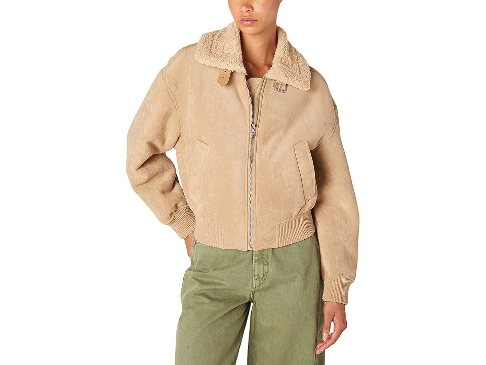 Blank NYC Faux Suede Bomber Jacket Women's Vest Beige : MD, Faux Suede/Polyester/Spandex | Zappos