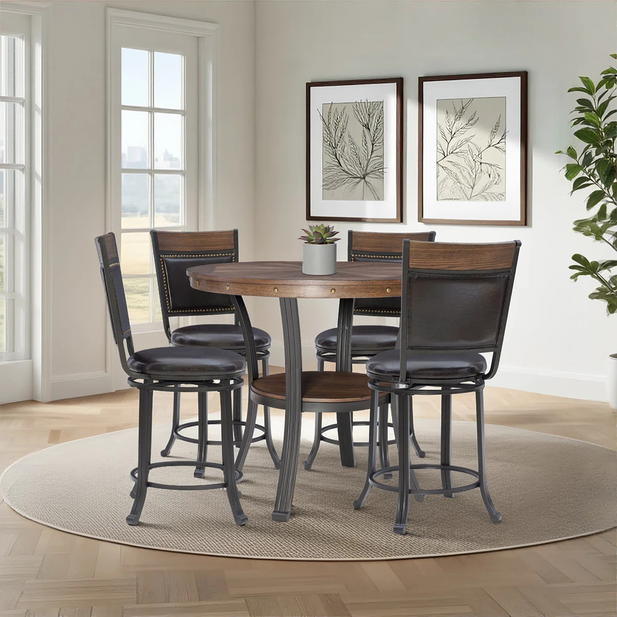 Luker 5-Piece Round Polyester Blend Upholstered Counter Height Dining Set | Wayfair North America