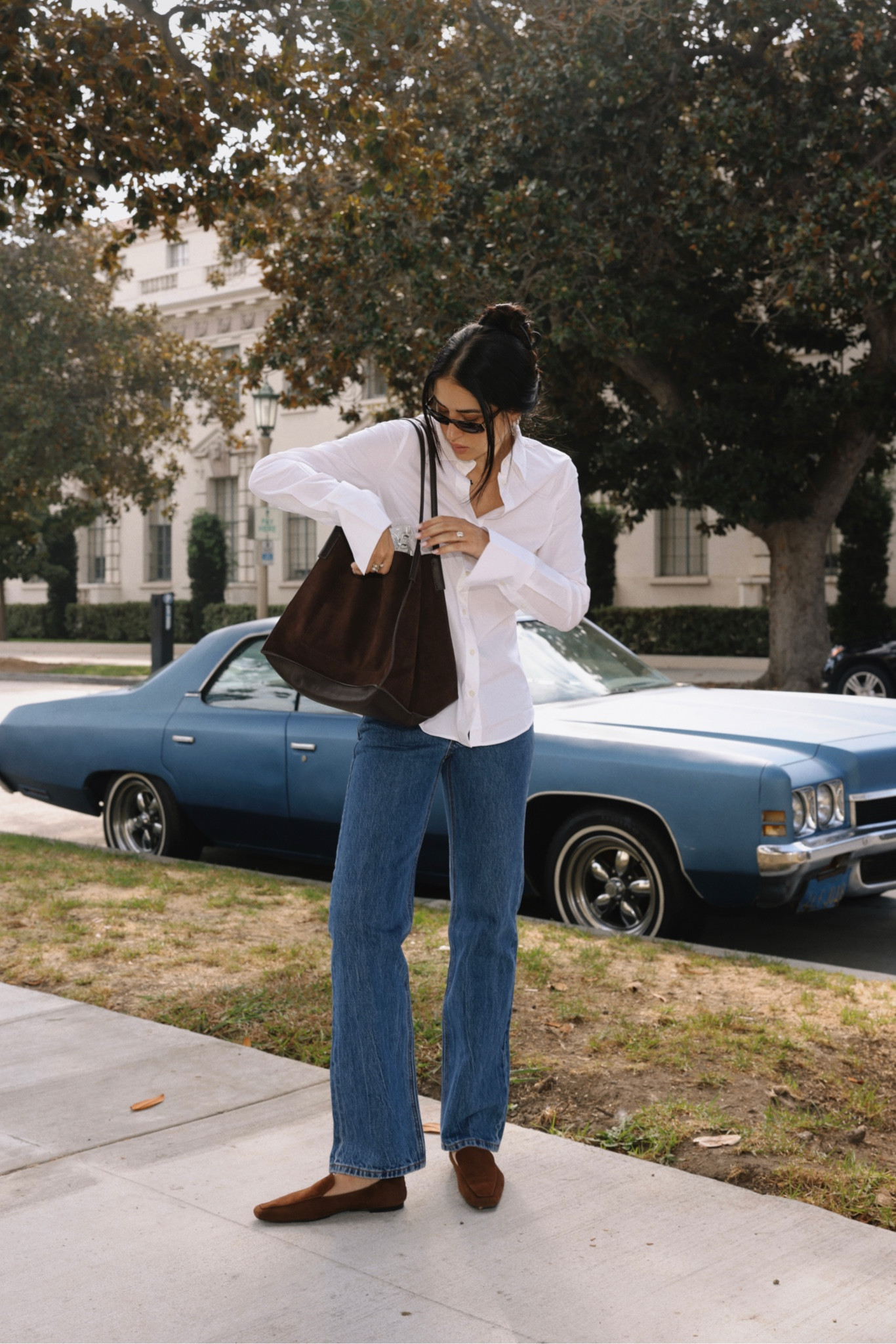 A comfortable and effortless outfit for a warmer fall day 🤍🍂 these suede loafers are incredibly comfortable! And this suede bag can fit anything and everything. 

#LTKSeasonal #LTKShoeCrush #LTKItBag