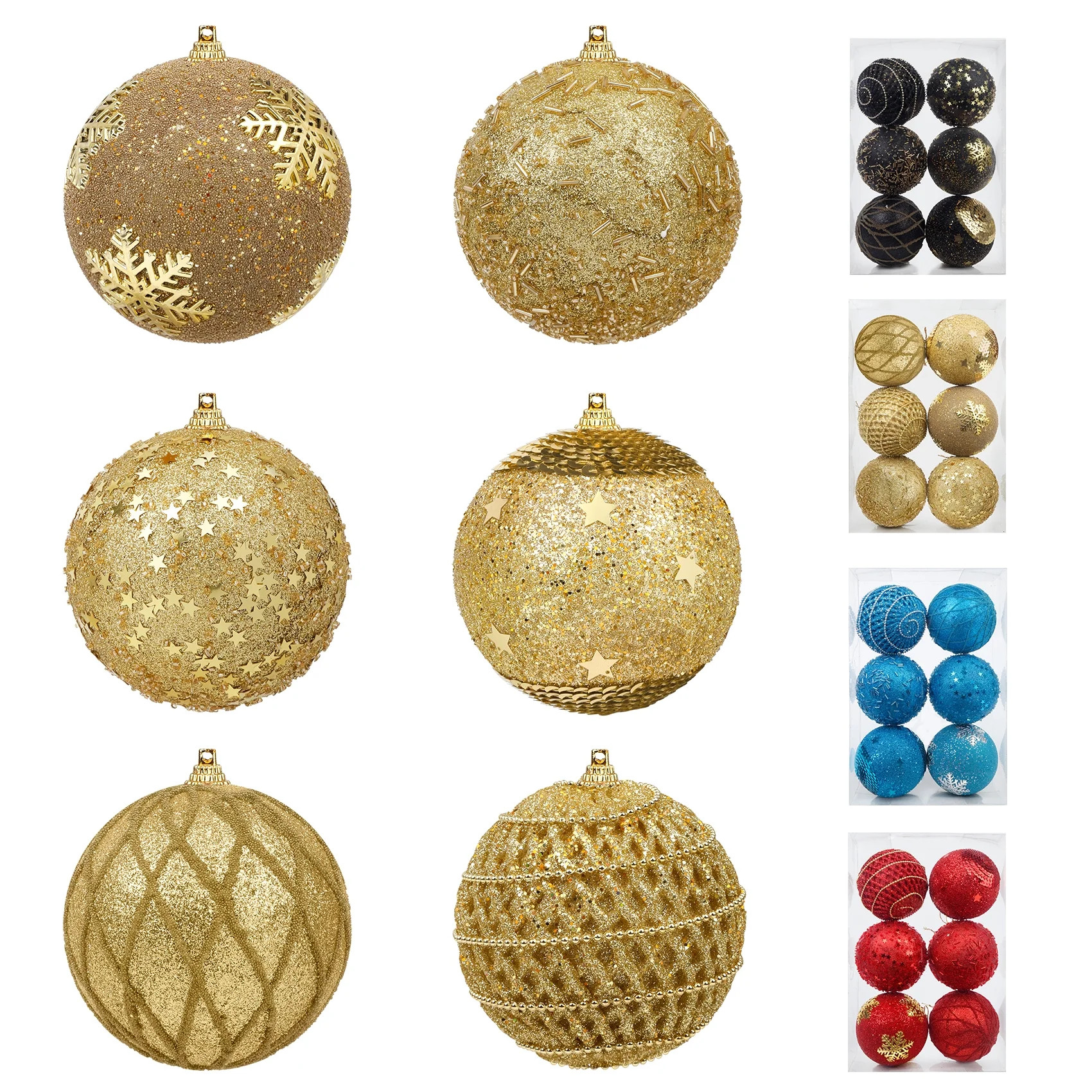6 Pcs 4 inch Large Gold Christmas Ornaments, Christmas Tree Ornaments Hanging Shatterproof Xmas B... | Walmart (US)