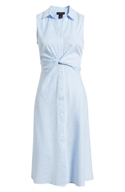 halogen(r) Twist Detail Sleeveless Cotton Shirtdress in Airy Blue at Nordstrom, Size X-Large P | Nordstrom