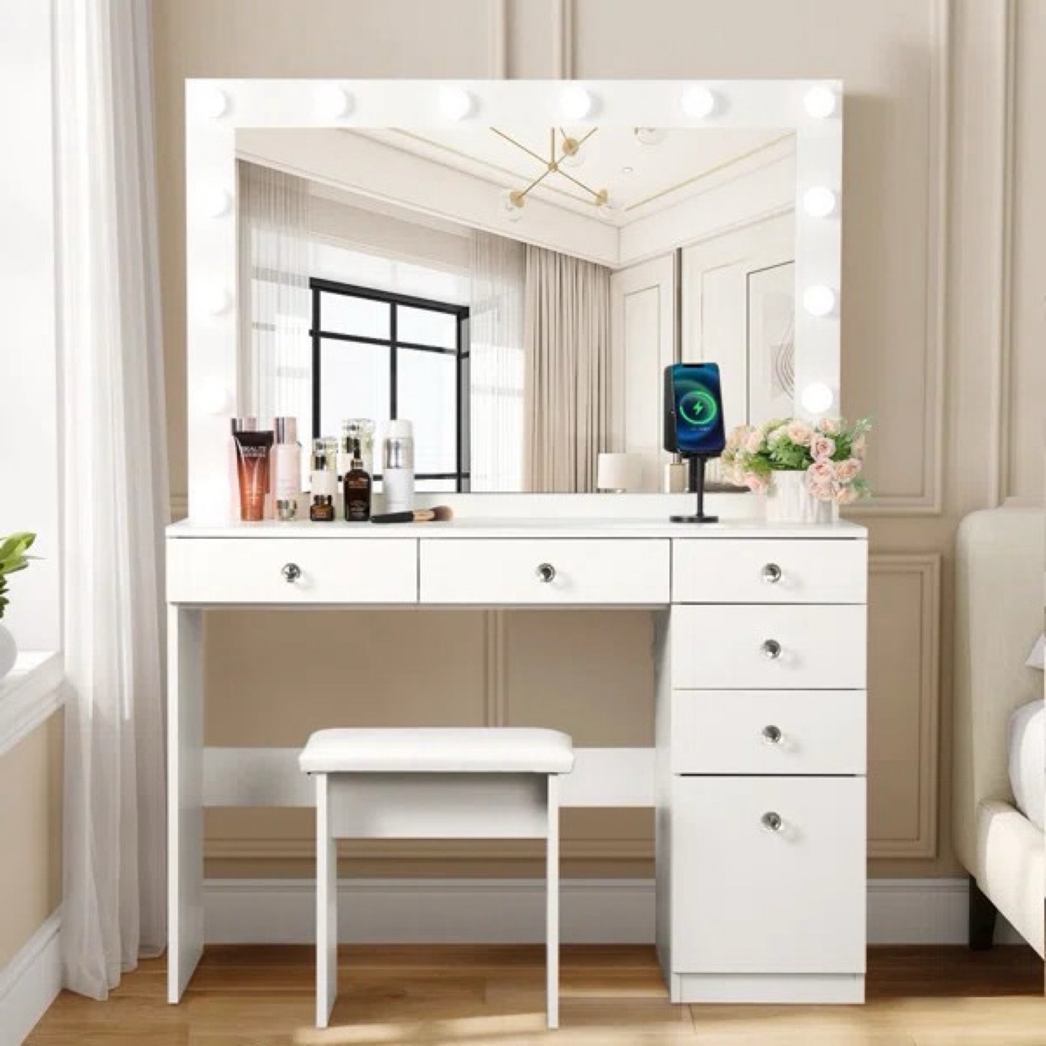 Shop bedroom vanity! The Umeka Vanity with Outlets and Lighted Mirror is ON SALE and is under $250.

Keywords: Bedroom, vanity, makeup table



#LTKhome #LTKSeasonal #LTKsalealert