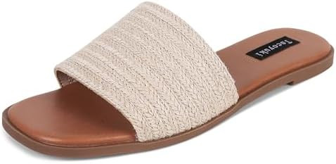 Tscoyuki Slides Sandals for Women Basic Slip On Flat Sandals Open Toe Comfort Beach Sandals Slipp... | Amazon (US)