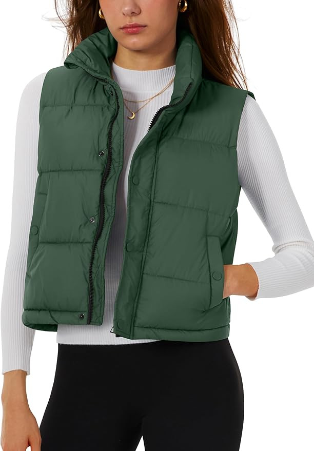 Womens Puffer Vest Stand Collar Zip Up Cropped Vests Fall Sleeveless Quilted Vests Winter Outerwe... | Amazon (US)