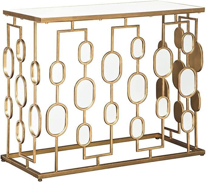 Signature Design by Ashley Majaci Retro Mirrored Glass Top Console Table, Gold Finish | Amazon (US)