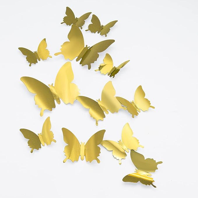 3D Butterfly Wall Stickers, CAYUDEN 24pcs Removable Gold Butterfly Stickers 3D Butterfly Wall Dec... | Amazon (US)