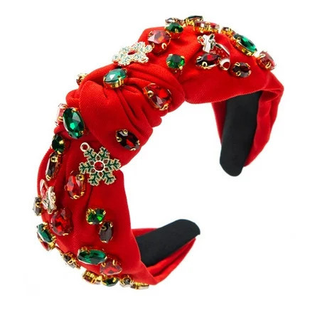 HOANSELAY Christmas Pearl Headband for Women Knotted Crystal Jeweled Top Knot Headband Festive Holiday Headband | Walmart (US)