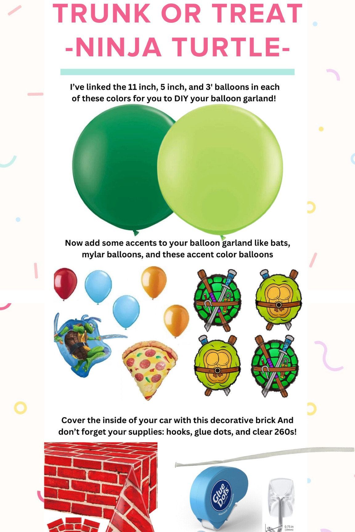 Are you planning to go to a trunk or treat with a ninja turtle fan? Here’s a fun way to decorate your trunk using a balloon garland and brick backdrop! Check out the balloon garland tutorials I’ve been sharing for me! 

#LTKfamily #LTKkids #LTKHalloween