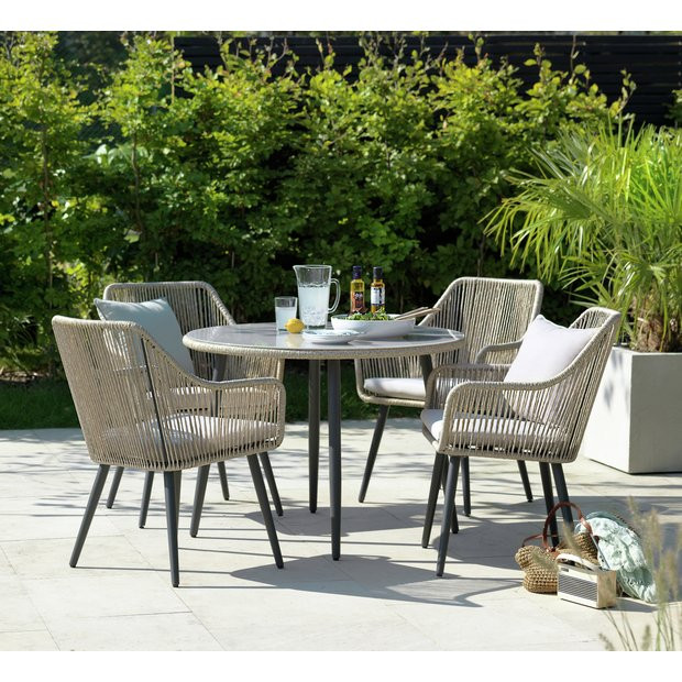 Habitat Malta 4 Seater Rattan Effect Patio Set - Natural | argos.co.uk